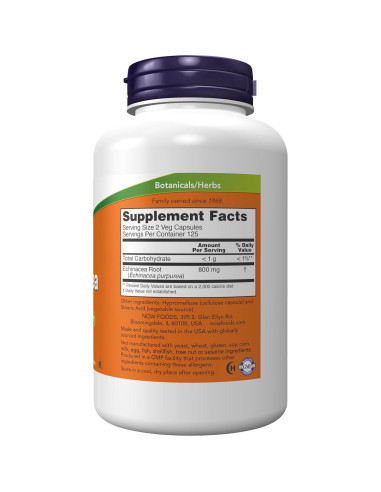 Suplemento de Echinacea NOW 400 mg 250 Cápsulas Veganas