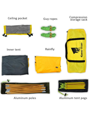 Tienda de Camping GEERTOP 2 Personas Impermeable 4 Estaciones