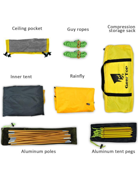 Tienda de Camping GEERTOP 2 Personas Impermeable 4 Estaciones