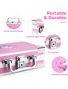 Caja de Lápices JYPS Unicornio Rosa con Cerradura y Asa 21.8x7.6x13cm 2
