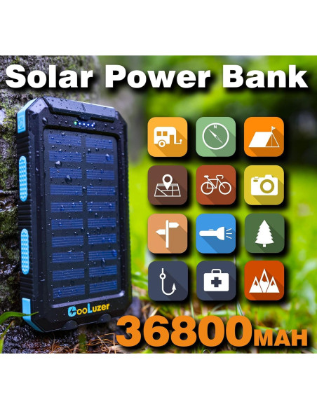 Banco de Energía Solar 36800mAh Coolstar Carga Rápida IP67 Banco de Energía Solar 36800mAh Coolstar Carga Rápida IP67