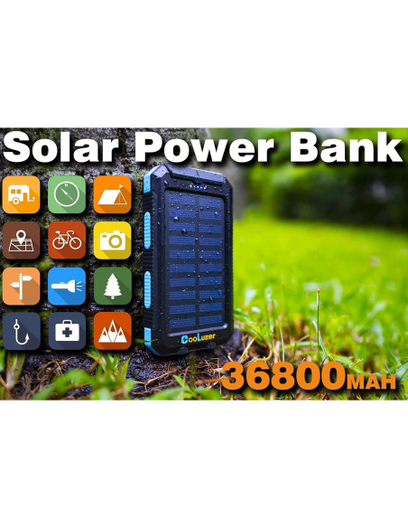 Banco de Energía Solar 36800mAh Coolstar Carga Rápida IP67 Banco de Energía Solar 36800mAh Coolstar Carga Rápida IP67