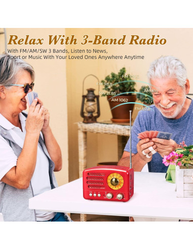 Radio Retro PRUNUS J-160 Bluetooth AM/FM Portátil Rojo