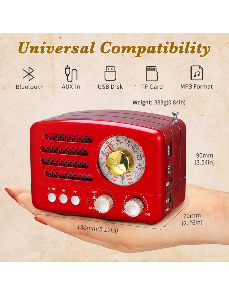Radio Retro PRUNUS J-160 Bluetooth AM/FM Portátil Rojo Radio Retro PRUNUS J-160 Bluetooth AM/FM Portátil Rojo