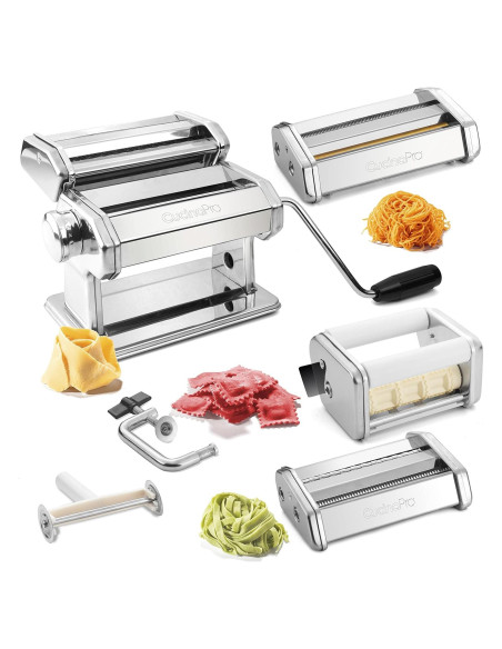 Máquina de Pasta Deluxe CucinaPro 5 Piezas Acero Inoxidable Máquina de Pasta Deluxe CucinaPro 5 Piezas Acero Inoxidable