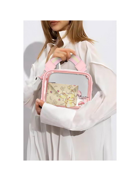 Bolso Transparente Pikachu para Mujeres con Botella de Agua Bolso Transparente Pikachu para Mujeres con Botella de Agua