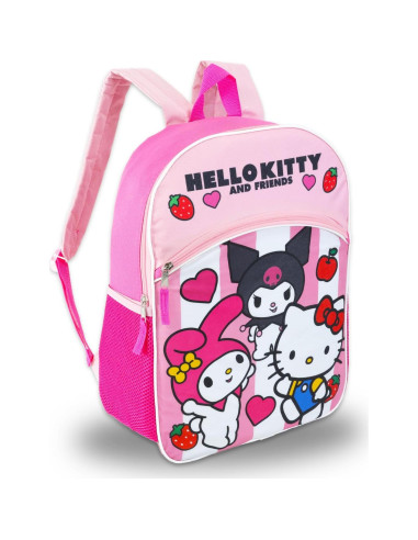 Mochila Hello Kitty 40 cm + Botella y Stickers para Niñas
