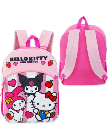 Mochila Hello Kitty 40 cm + Botella y Stickers para Niñas