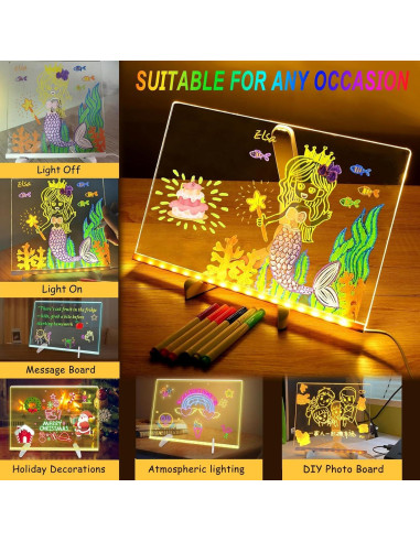 Tablero de Notas LED Niaoyun 30x20cm Acrílico Borrable
