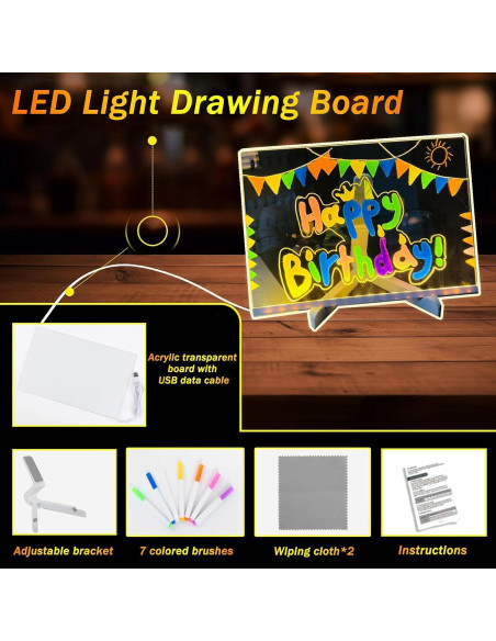 Tablero de Notas LED Niaoyun 30x20cm Acrílico Borrable Tablero de Notas LED Niaoyun 30x20cm Acrílico Borrable