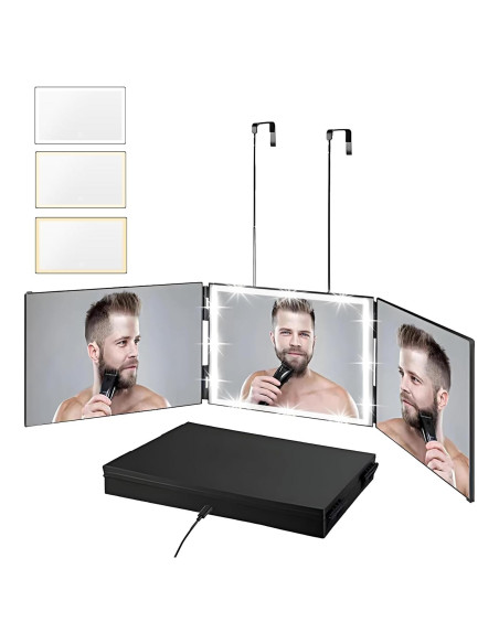 Espejo Trifacético Vanexiss con Luz LED y Ganchos Ajustables Espejo Trifacético Vanexiss con Luz LED y Ganchos Ajustables
