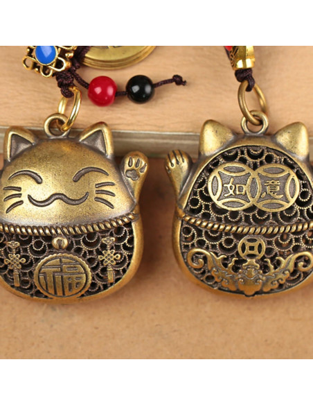 Llave de gato de la suerte Maneki Neko de latón con monedas Feng Shui Llave de gato de la suerte Maneki Neko de latón con monedas Feng Shui