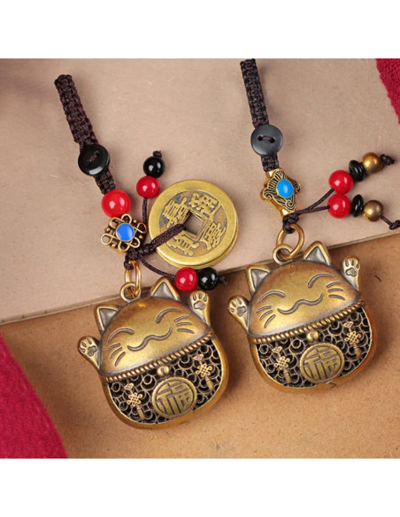 Llave de gato de la suerte Maneki Neko de latón con monedas Feng Shui Llave de gato de la suerte Maneki Neko de latón con monedas Feng Shui
