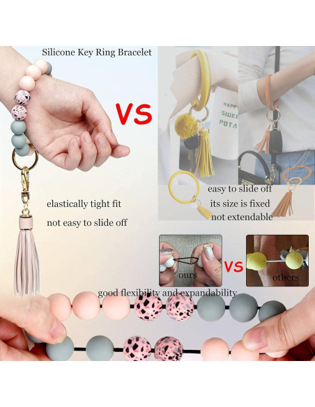 Pulsera de llavero BIHRTC para mujeres, silicona rosa 6.35 cm Pulsera de llavero BIHRTC para mujeres, silicona rosa 6.35 cm