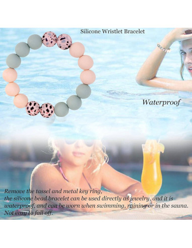 Pulsera de llavero BIHRTC para mujeres, silicona rosa 6.35 cm