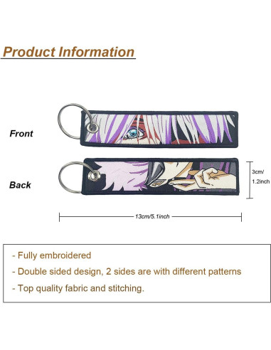 Llavero Anime Bordado Kj-08 13x3 cm para Claves y Accesorios
