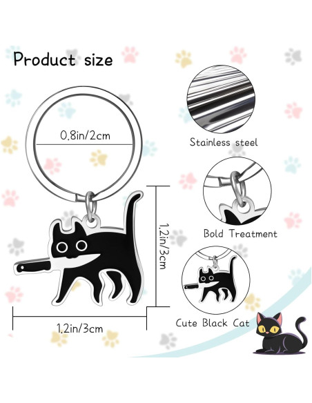 Llave de gato negro gótico con charm de cuchillo - Unisex Llave de gato negro gótico con charm de cuchillo - Unisex
