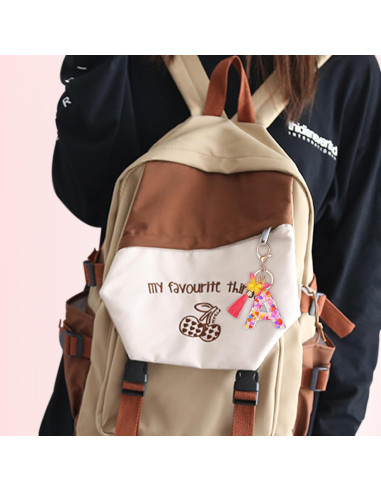 Llavero Inicial Personalizado Rosa con Borla Mariposa para Mujeres