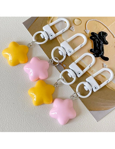 10 Llavero Estrella Gorda Kawaii Rosa y Amarillo Accesorios