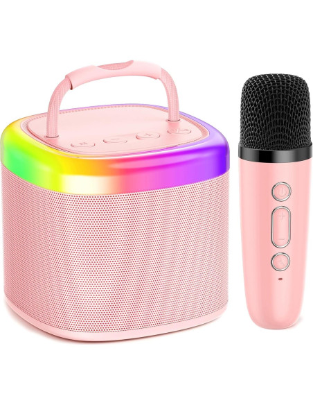 Mini Máquina de Karaoke HWWR Rosa con Micrófono y Luces Mini Máquina de Karaoke HWWR Rosa con Micrófono y Luces