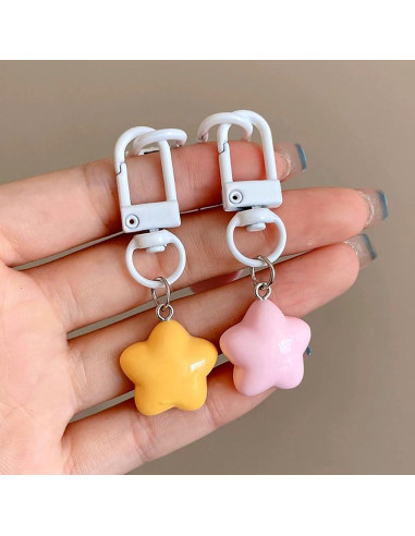 10 Llavero Estrella Gorda Kawaii Rosa y Amarillo Accesorios