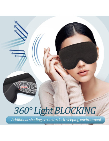 HYCLES Máscara de Sueño 3D Ajustable Bloqueo Luz Negro