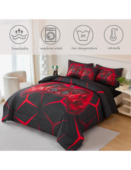 Juego de Edredón Twin ZRNBAST 6 Pcs Videojuego Rojo Geométrico Juego de Edredón Twin ZRNBAST 6 Pcs Videojuego Rojo Geométrico