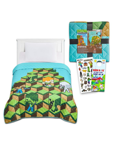 Juego de Ropa de Cama Twin Minecraft - Edredón Acolchado + Stickers