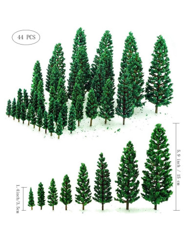44 Piezas Mini Árboles de Pino Plástico para Diorama 15 cm
