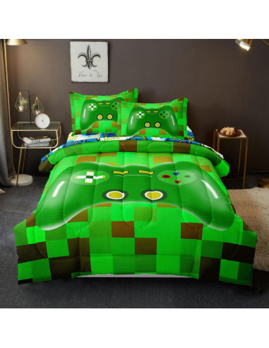 Juego de Ropa de Cama Gamer Twin Leaflin 5 Piezas Azul