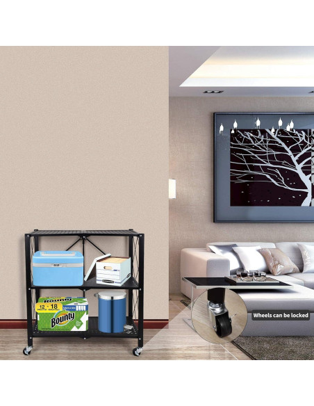 Estante Plegable de 3 Niveles HealSmart, 70.96x33.99x86.05cm, Negro Estante Plegable de 3 Niveles HealSmart, 70.96x33.99x86.05cm, Negro