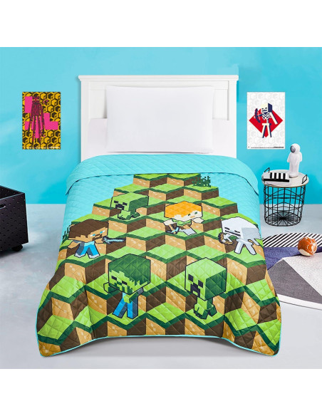 Juego de Ropa de Cama Minecraft Individual - Edredón, Sábanas y Funda Juego de Ropa de Cama Minecraft Individual - Edredón, Sábanas y Funda