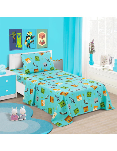 Juego de Ropa de Cama Minecraft Individual - Edredón, Sábanas y Funda