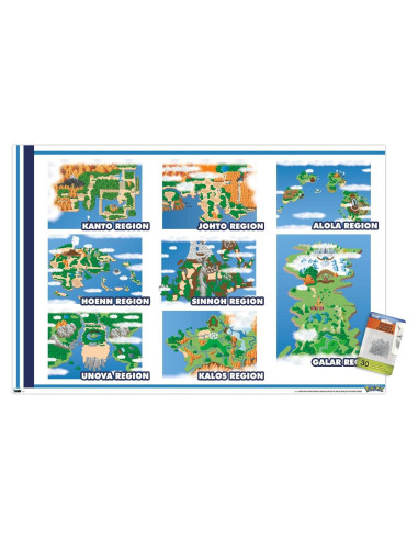 Póster de Mapa de Cuadrícula Pokémon Trends 56.6x86.4cm con Chinchetas