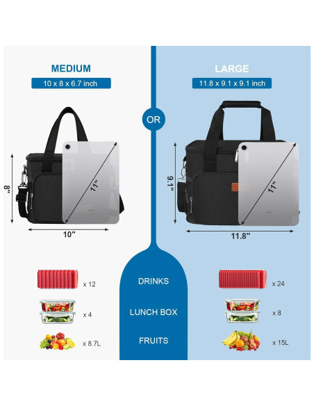 Bolsa de Almuerzo Aislada Femuar 8.7L Negra - Resistente a Fugas Bolsa de Almuerzo Aislada Femuar 8.7L Negra - Resistente a Fugas