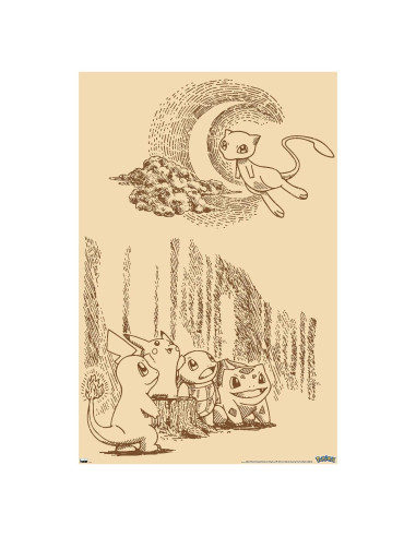 Póster de Pared Pokémon Trends International Escena Sepia 86.4x57cm