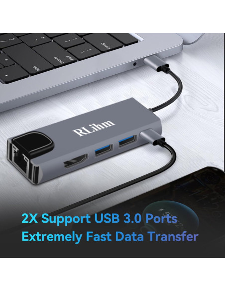 Hub USB-C 5-en-1 RLihm con HDMI 4K, Ethernet y Carga 100W Hub USB-C 5-en-1 RLihm con HDMI 4K, Ethernet y Carga 100W