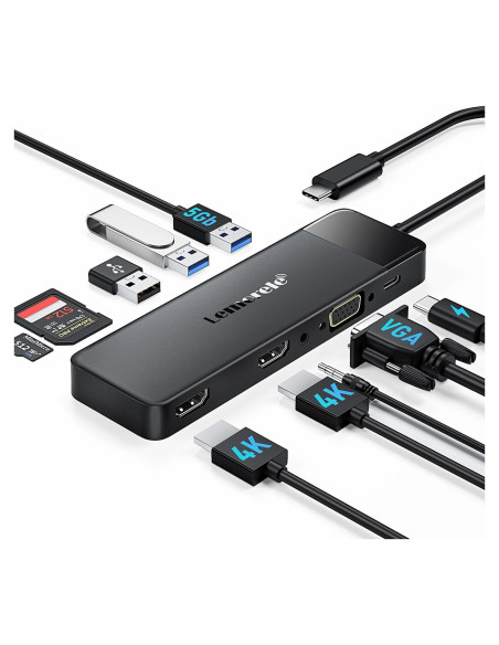 Estación de Acoplamiento USB C Lemorele 10 en 1 Doble HDMI Estación de Acoplamiento USB C Lemorele 10 en 1 Doble HDMI