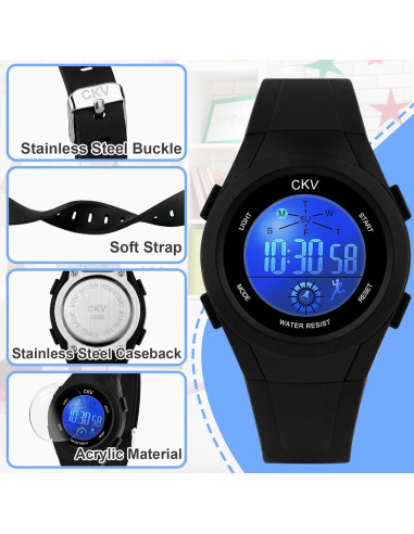 Reloj Digital CKV para Niños con 7 Luces LED Impermeable
