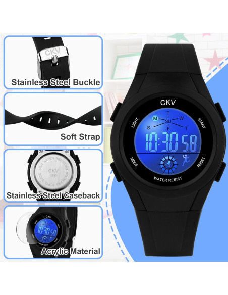 Reloj Digital CKV para Niños con 7 Luces LED Impermeable Reloj Digital CKV para Niños con 7 Luces LED Impermeable