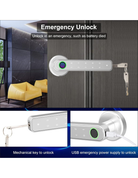 Cerradura Inteligente ERAY E196 con Huella Dactilar Plata Cerradura Inteligente ERAY E196 con Huella Dactilar Plata