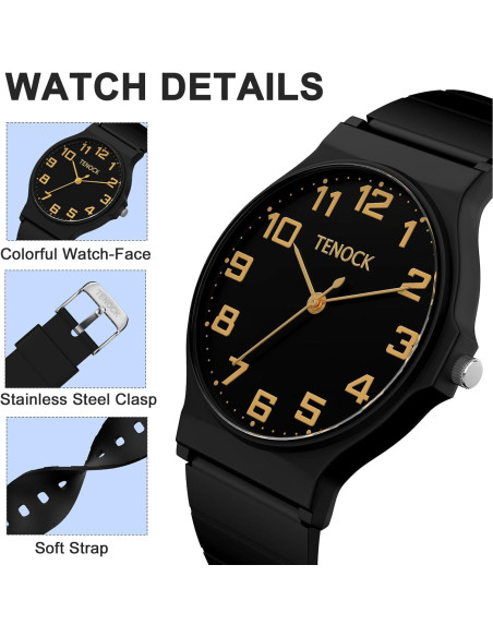 Reloj Analógico Infantil Tenock 30M Impermeable Negro Claro Reloj Analógico Infantil Tenock 30M Impermeable Negro Claro
