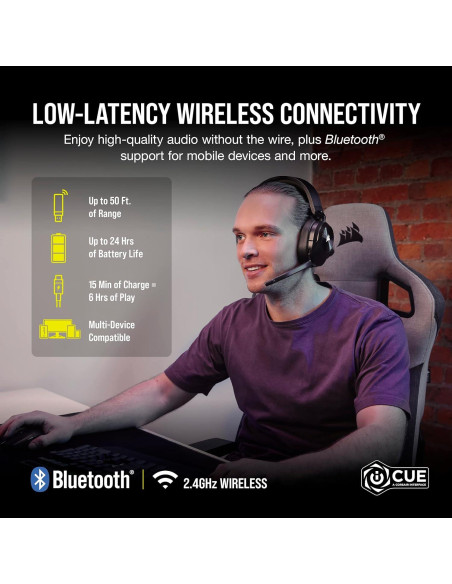 Auricular Gaming Corsair HS55 Wireless 50mm Bluetooth Negro Auricular Gaming Corsair HS55 Wireless 50mm Bluetooth Negro