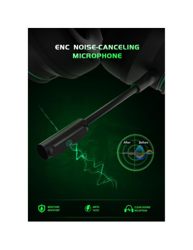 Auriculares Gaming Inalámbricos RYR Captain 200 - Negro Verde