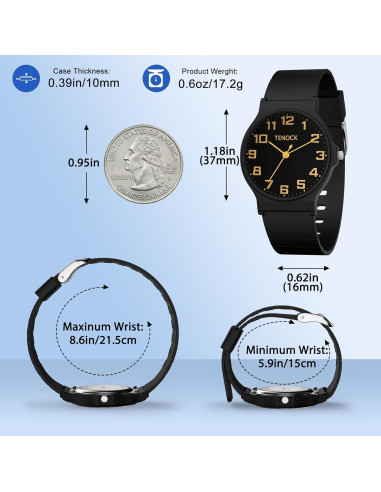 Reloj Analógico Infantil Tenock 30M Impermeable Negro Claro