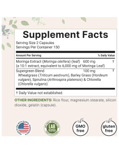 Cápsulas de Moringa Oleifera 6000mg Micro Ingredients 300 Unidades 2