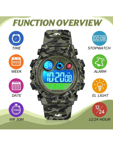 Reloj Digital Deportivo Impermeable Dayllon para Niños 3-15 Años