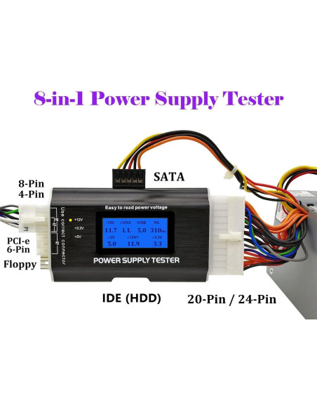 Probador de Fuente de Poder Fuhengli ATX 8-en-1 LCD 1.8'' Probador de Fuente de Poder Fuhengli ATX 8-en-1 LCD 1.8''