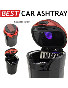 Cenicero de Auto TAKAVU Acero Inoxidable con Luz LED Azul 2