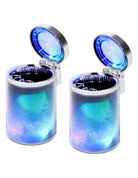 Cenicero de Coche AUSZUOI con Luz LED - Paquete de 2 Plata Cenicero de Coche AUSZUOI con Luz LED - Paquete de 2 Plata